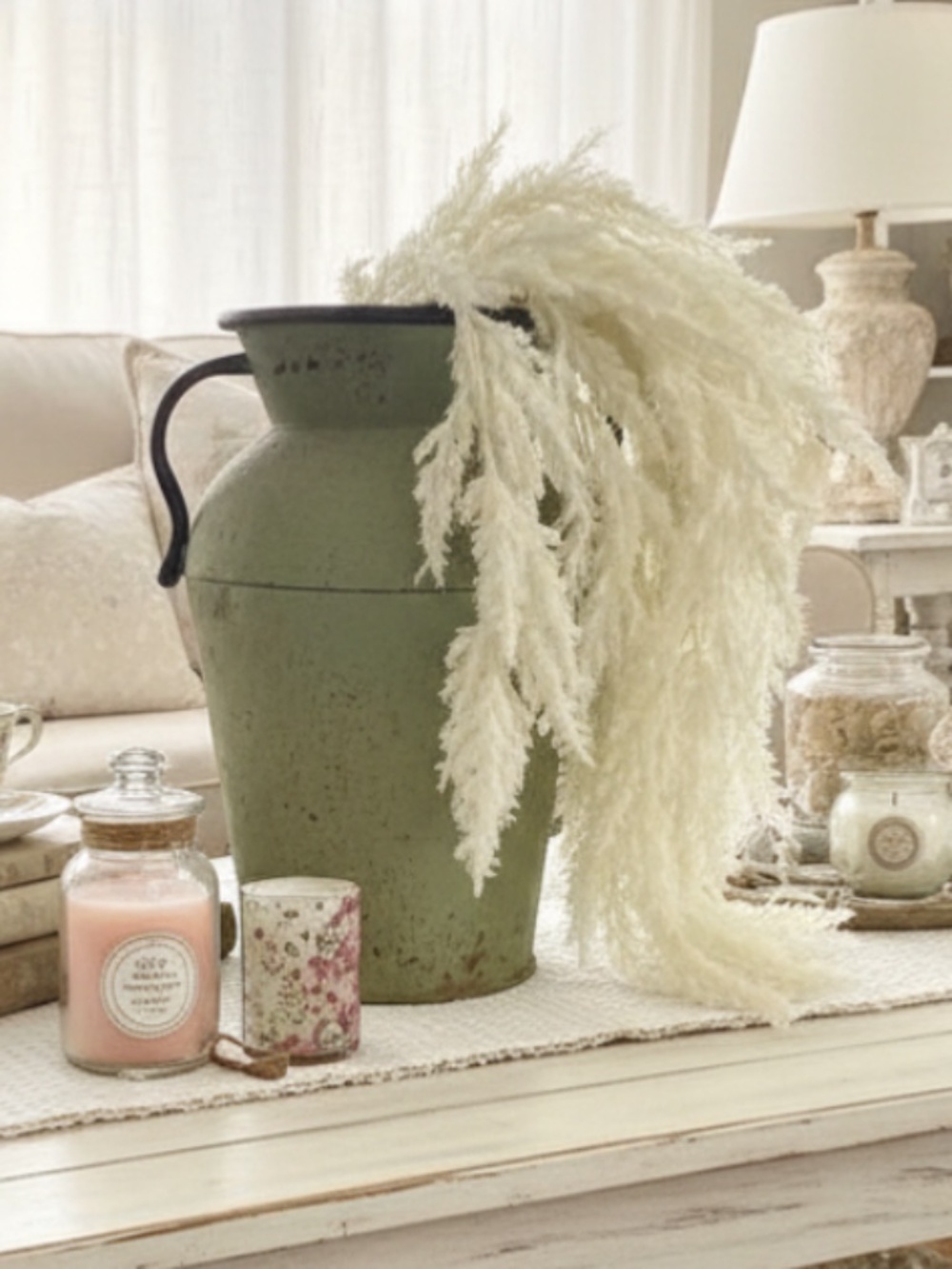 Set/5 Flocked Hanging Pampas Stems